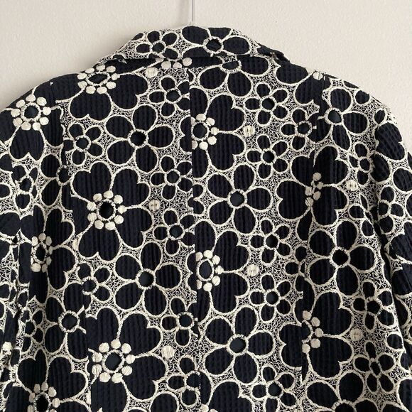 Lafayette 148 Navy Ivory White Floral Embroidered Eyelet Blazer Jacket Size 14 - Picture 8 of 10